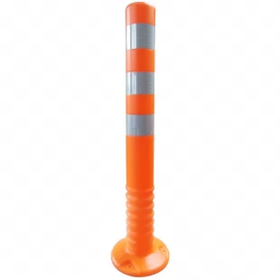 Słupek parkingowy blokujący U-12c | PCV, 75 cm, na stopie, elastyczny, uchylny, pomarańczowy